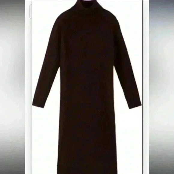 Massimo Dutti Women High neck cashmere wool chocolate brown dress - Picture 7 of 17